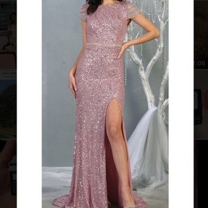 SZ. 18 Sequin Mesh Dusty Rose Formal MayQueen Plus Size Dress